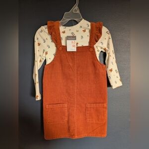 [NWT] Primark | Orange Rust Corduroy Jumper Dress w/ Top (Size 2-3y)
